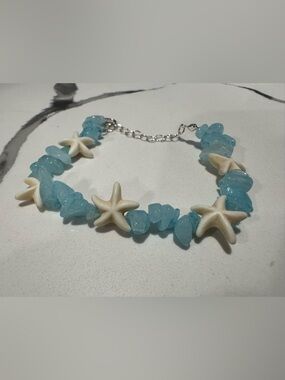 Sea Glass Starfish Bracelet - Blue